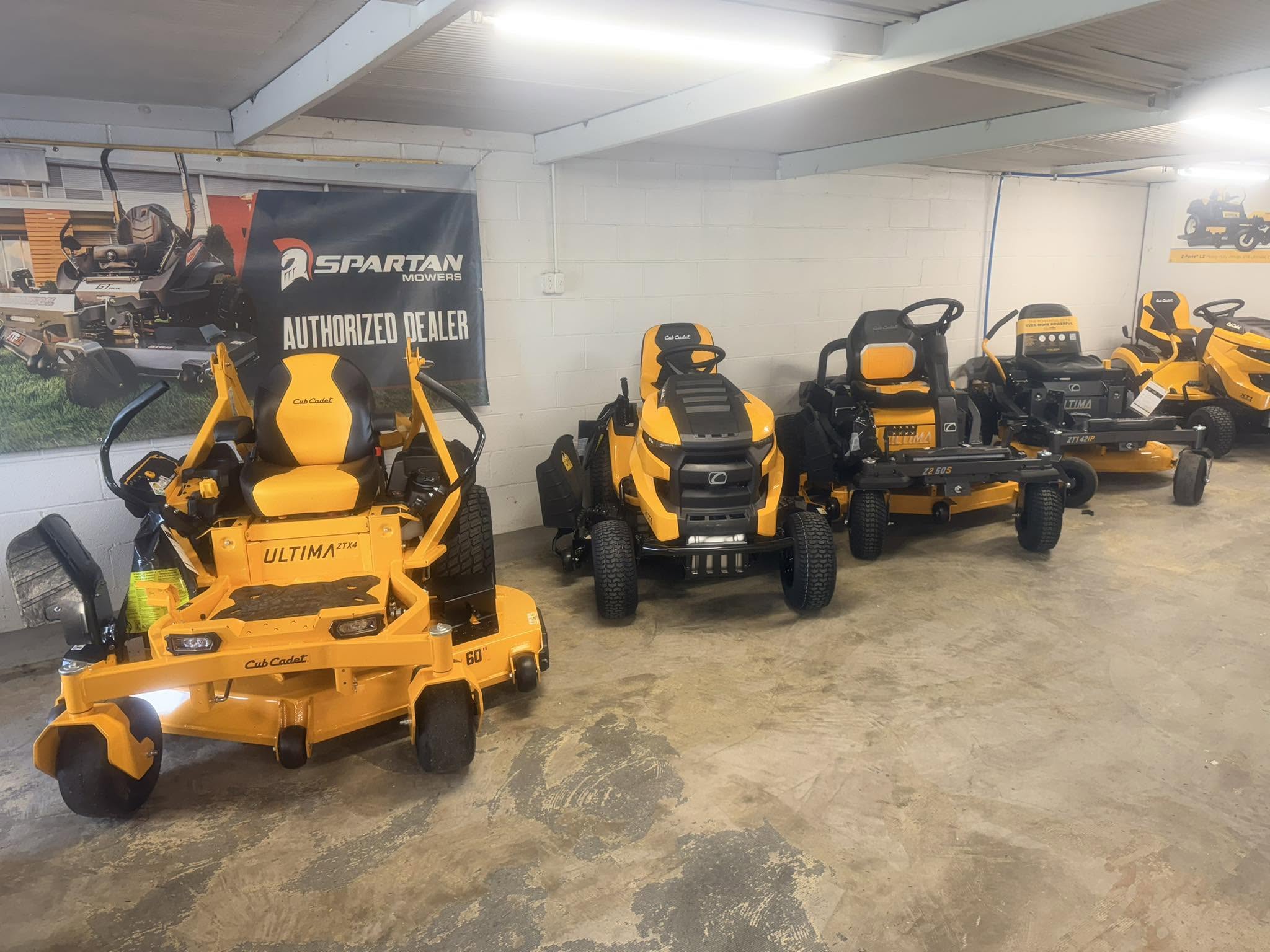 Cub Cadet and Spartan mowers in the Cole Power showroom